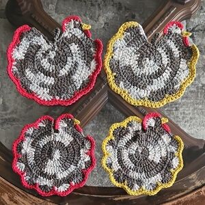 Chicken Pot Holders - Crochet - Handcrafted - Set Of 4